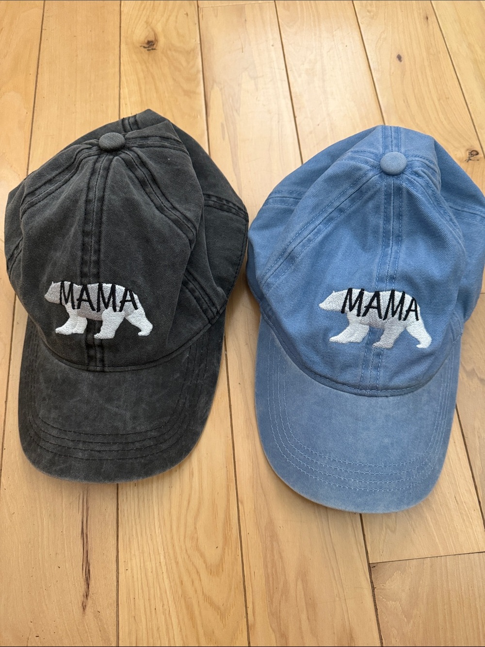 Mama Bear Embroidered Baseball Cap - Set of 2 (charcoal & Blue)